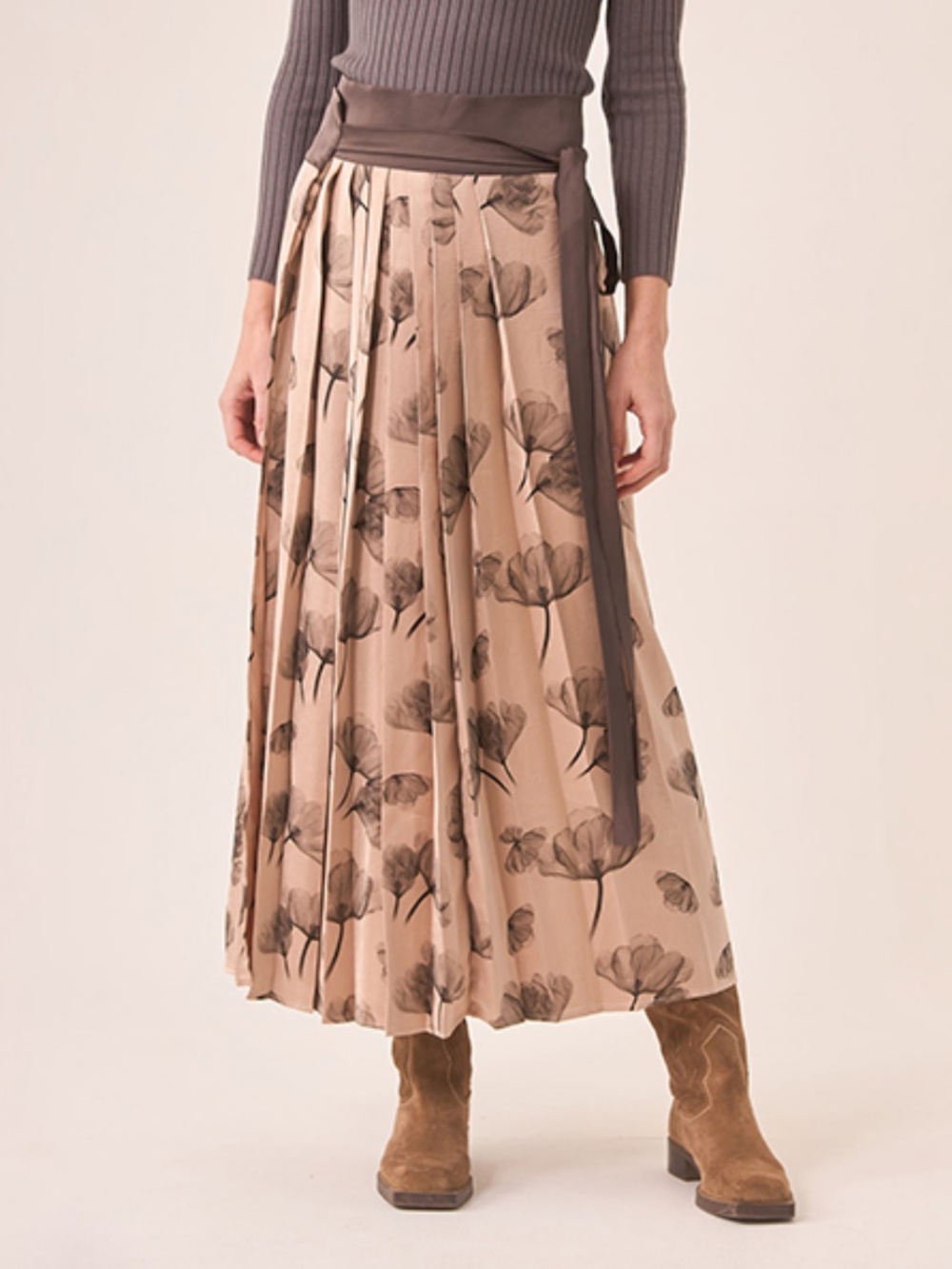 NKN Nekane Floral Pleated Maxi Wrap Skirt XS NWT Blush Boho Romantic Tie Waist